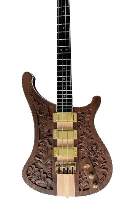 Custom Nova Lemmy Kilmister 4003 Walnut Wood Carved Oak Leaves 4 String Bass