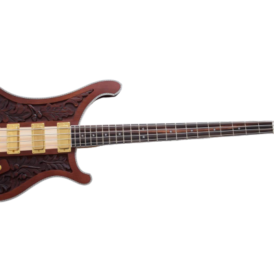 Custom Nova Lemmy Kilmister 4004 Stain Walnut Wood Carved Oak Leaves 4 String Bass - Image 3