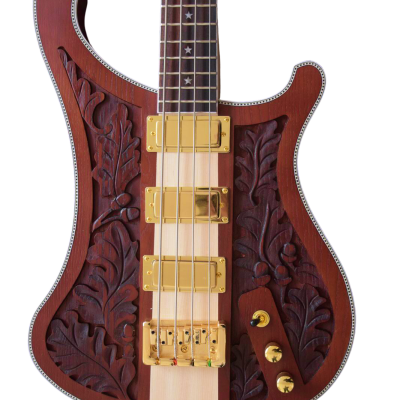 Custom Nova Lemmy Kilmister 4004 Stain Walnut Wood Carved Oak Leaves 4 String Bass