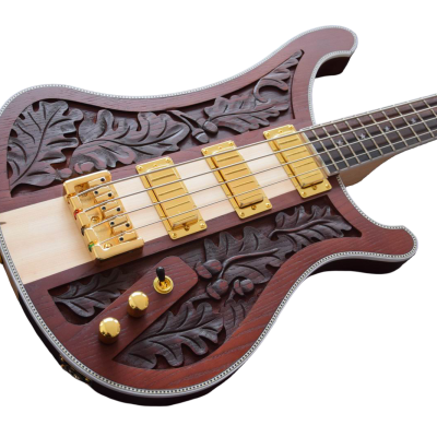 Custom Nova Lemmy Kilmister 4004 Stain Walnut Wood Carved Oak Leaves 4 String Bass - Image 7