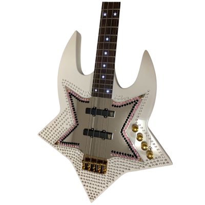 Custom Aurelius Bootsy Pink Crystal Space 4 String LED Bass MEC Pickups Option - Image 4