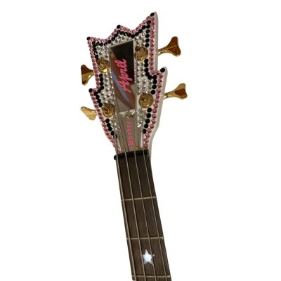 Custom Aurelius Bootsy Pink Crystal Space 4 String LED Bass MEC Pickups Option - Image 6