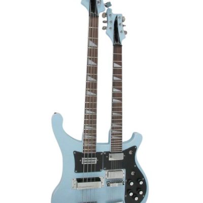 Custom Nova 4080 Geddy Lee Double Neck Blue 4 String Bass 6 String Guitar Black Pickguard