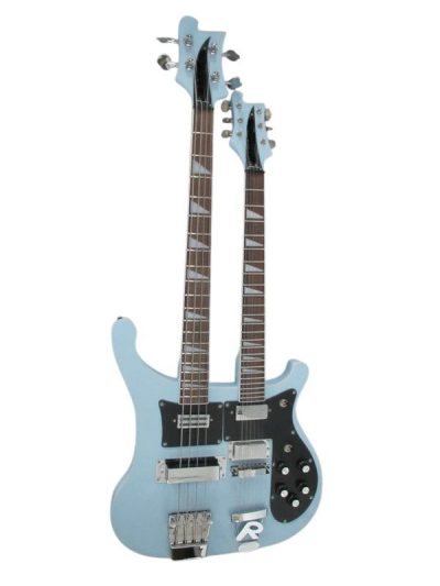 Custom Nova 4080 Geddy Lee Double Neck Blue 4 String Bass 6 String Guitar Black Pickguard