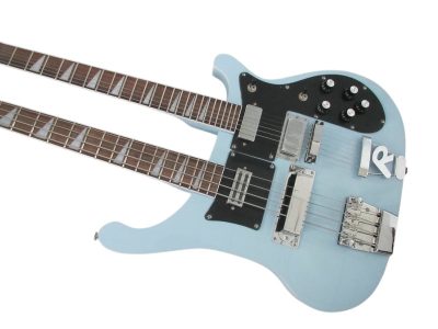 Custom Nova 4080 Geddy Lee Double Neck Blue 4 String Bass 6 String Guitar Black Pickguard - Image 3