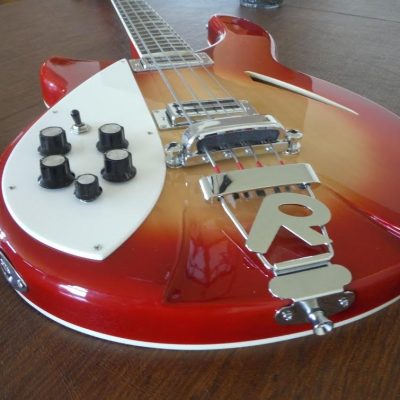 Custom Nova 4005V Cherry Fireglo 4 String Bass White Pickguard Left Handed - Image 6