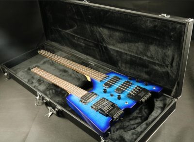 Custom Diplomat Blue Burst Double Neck Headless 4 String Bass Neck 6 String Guitar Neck - Image 4