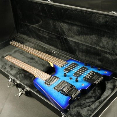 Custom Diplomat Blue Burst Double Neck Headless 4 String Bass Neck 6 String Guitar Neck - Image 4