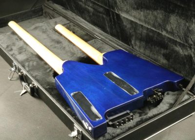 Custom Diplomat Blue Burst Double Neck Headless 4 String Bass Neck 6 String Guitar Neck - Image 5
