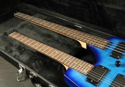 Custom Diplomat Blue Burst Double Neck Headless 4 String Bass Neck 6 String Guitar Neck - Image 9