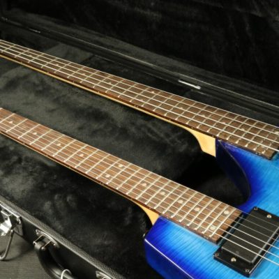 Custom Diplomat Blue Burst Double Neck Headless 4 String Bass Neck 6 String Guitar Neck - Image 9