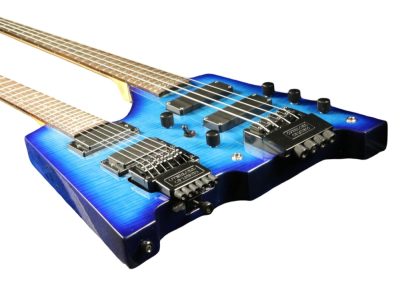 Custom Diplomat Blue Burst Double Neck Headless 4 String Bass Neck 6 String Guitar Neck