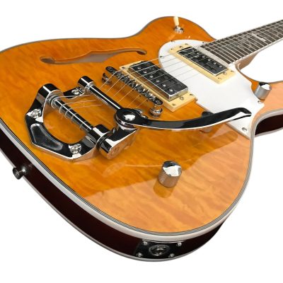 Custom Regent Deluxe Fhole Yellow Quilted Maple Top Tremolo Guitar - Image 2