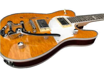 Custom Regent Deluxe Fhole Yellow Quilted Maple Top Tremolo Guitar - Image 4