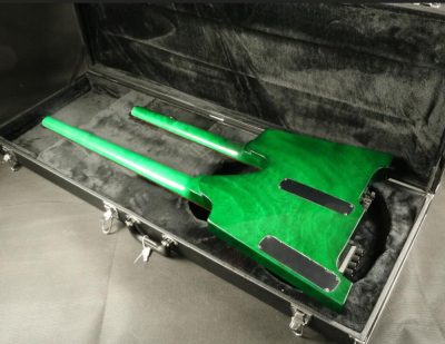 Custom Diplomat Green Burst Double Neck Headless 4 String Bass Neck 6 String Guitar Neck - Image 3