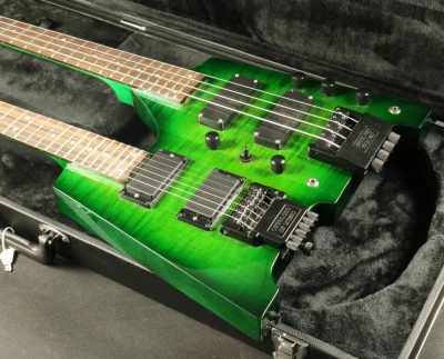 Custom Diplomat Green Burst Double Neck Headless 4 String Bass Neck 6 String Guitar Neck - Image 4