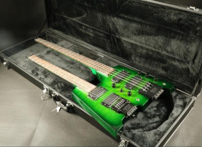 Custom Diplomat Green Burst Double Neck Headless 4 String Bass Neck 6 String Guitar Neck - Image 7