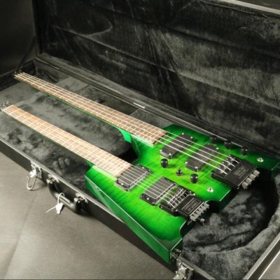 Custom Diplomat Green Burst Double Neck Headless 4 String Bass Neck 6 String Guitar Neck - Image 7