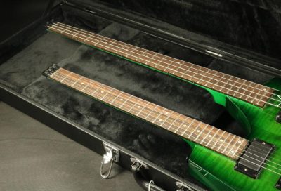 Custom Diplomat Green Burst Double Neck Headless 4 String Bass Neck 6 String Guitar Neck - Image 9