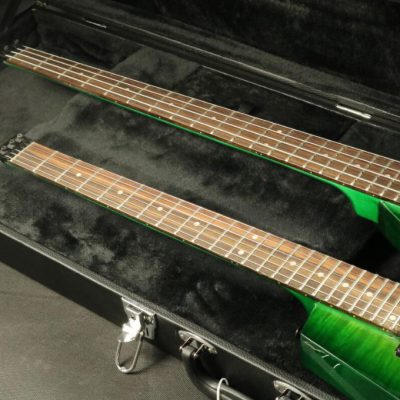 Custom Diplomat Green Burst Double Neck Headless 4 String Bass Neck 6 String Guitar Neck - Image 9
