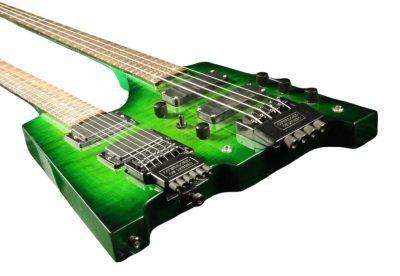 Custom Diplomat Green Burst Double Neck Headless 4 String Bass Neck 6 String Guitar Neck