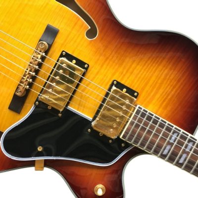 Custom Crown ES350 Tiger Maple Top Sunburst Semi Hollow Jazz Fhole Guitar - Image 5