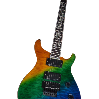 Custom Monarch Prism Orange Yellow Green Blue Flame Maple Top Tremolo Guitar - Image 3