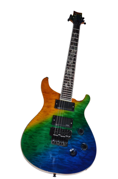 Custom Monarch Prism Orange Yellow Green Blue Flame Maple Top Tremolo Guitar - Image 3