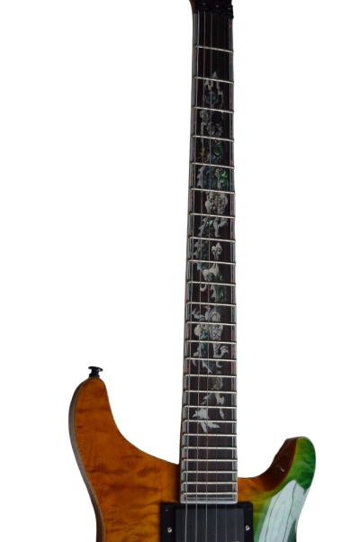 Custom Monarch Prism Orange Yellow Green Blue Flame Maple Top Tremolo Guitar - Image 4