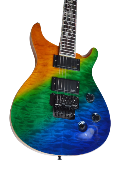 Custom Monarch Prism Orange Yellow Green Blue Flame Maple Top Tremolo Guitar