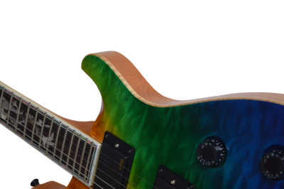 Custom Monarch Prism Orange Yellow Green Blue Flame Maple Top Tremolo Guitar - Image 6