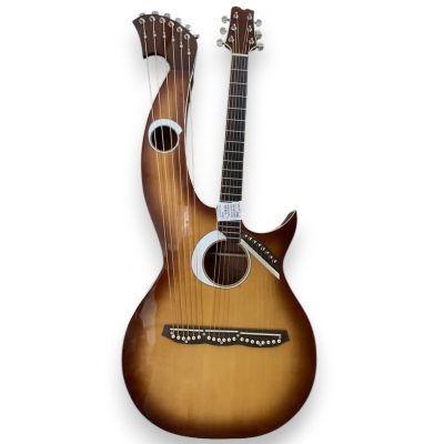 Custom Eclipse Harp Double Neck Vintage Sunburst 6 String Acoustic Guitar 6 Sting Solid Mahogany