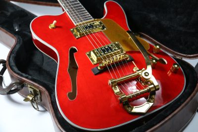 Custom Regent Paul Waller Arch Top Red Orange Bigsby Fhole Guitar - Image 3