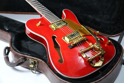 Custom Regent Paul Waller Arch Top Red Orange Bigsby Fhole Guitar - Image 5