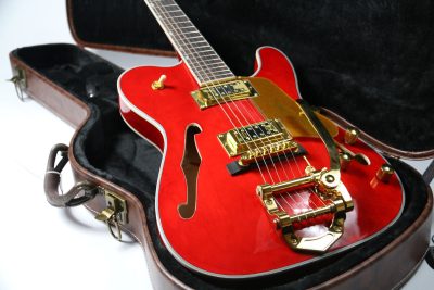Custom Regent Paul Waller Arch Top Red Orange Bigsby Fhole Guitar - Image 6