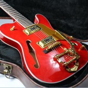 Alternative view of Custom Regent Paul Waller Arch Top Red Orange Bigsby Fhole Guitar