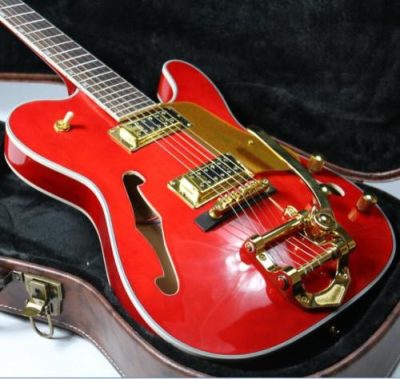 Custom Regent Paul Waller Arch Top Red Orange Bigsby Fhole Guitar - Image 2
