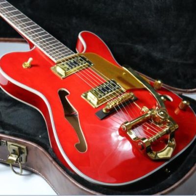 Custom Regent Paul Waller Arch Top Red Orange Bigsby Fhole Guitar - Image 2