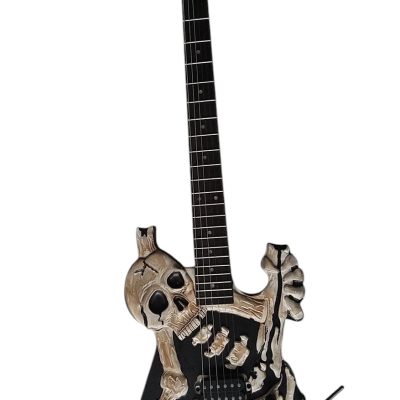 Custom Obsidian George Hand Painted Skull And Bones Carved Skeleton Guitar - Image 8