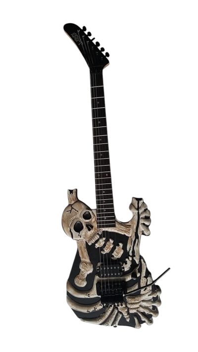 Custom Obsidian George Hand Painted Skull And Bones Carved Skeleton Guitar - Image 8