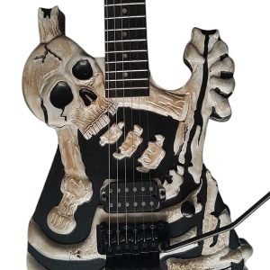 Custom Obsidian George Hand Painted Skull And Bones Carved Skeleton Guitar