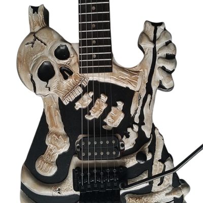Custom Obsidian George Hand Painted Skull And Bones Carved Skeleton Guitar