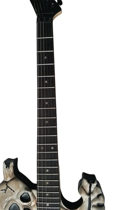 Custom Obsidian George Hand Painted Skull And Bones Carved Skeleton Guitar - Image 6