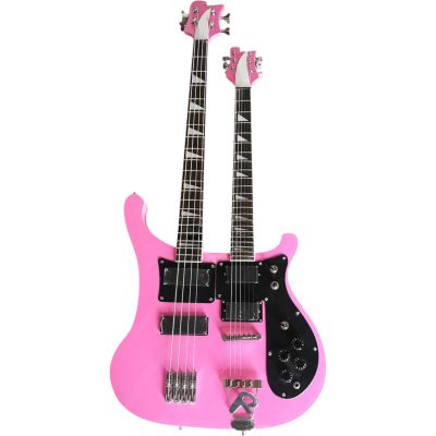 Custom Nova 4080 Geddy Lee Double Neck Pink 4 String Bass 6 String Guitar Black Pickguard - Image 6