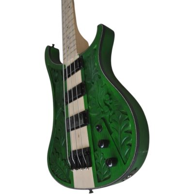 Custom Nova Lemmy Kilmister 4004 Green Finish Natural Hand Carved Oak Leaf 4 String Bass - Image 6