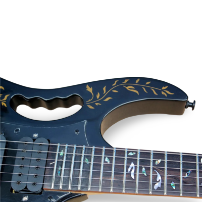 Custom Axis Jai Onyx Black Gold Vine Leaf Floral Graphic Pia Petal Grip Guitar - Image 4