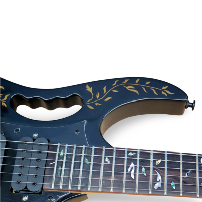 Custom Axis Jai Onyx Black Gold Vine Leaf Floral Graphic Pia Petal Grip Guitar - Image 4
