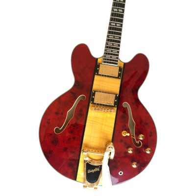 Custom Crown ES335 Bigsby Vibrato Tailpiece Hollowbody Archtop Electric Guitar Veneer Red