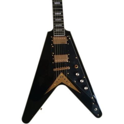 Custom Crown Ebony Gloss Black Jimi Flying V Electric Guitar