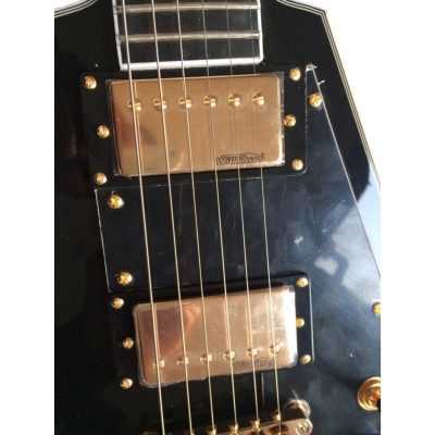 Custom Crown Ebony Gloss Black Jimi Flying V Electric Guitar - Image 3
